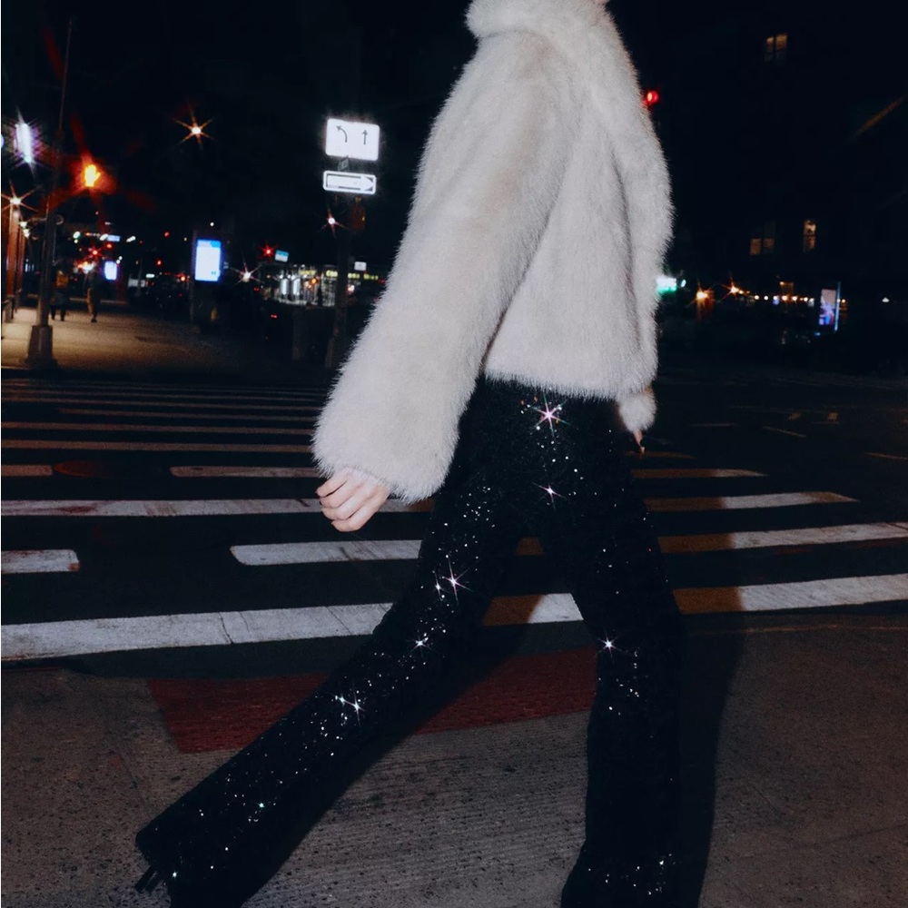Elegant Black Sequin Dress Pants - Picture 4 of 11